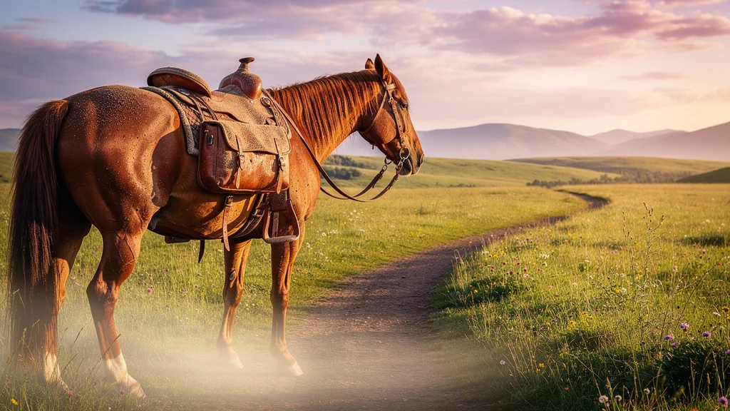 Sacoches de selle bon marché usées après trois jours d'itinérance à cheval en pleine nature